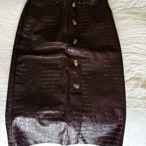 Rachel Comey Chocolate/Burgundy Croc-Embossed Pencil Skirt